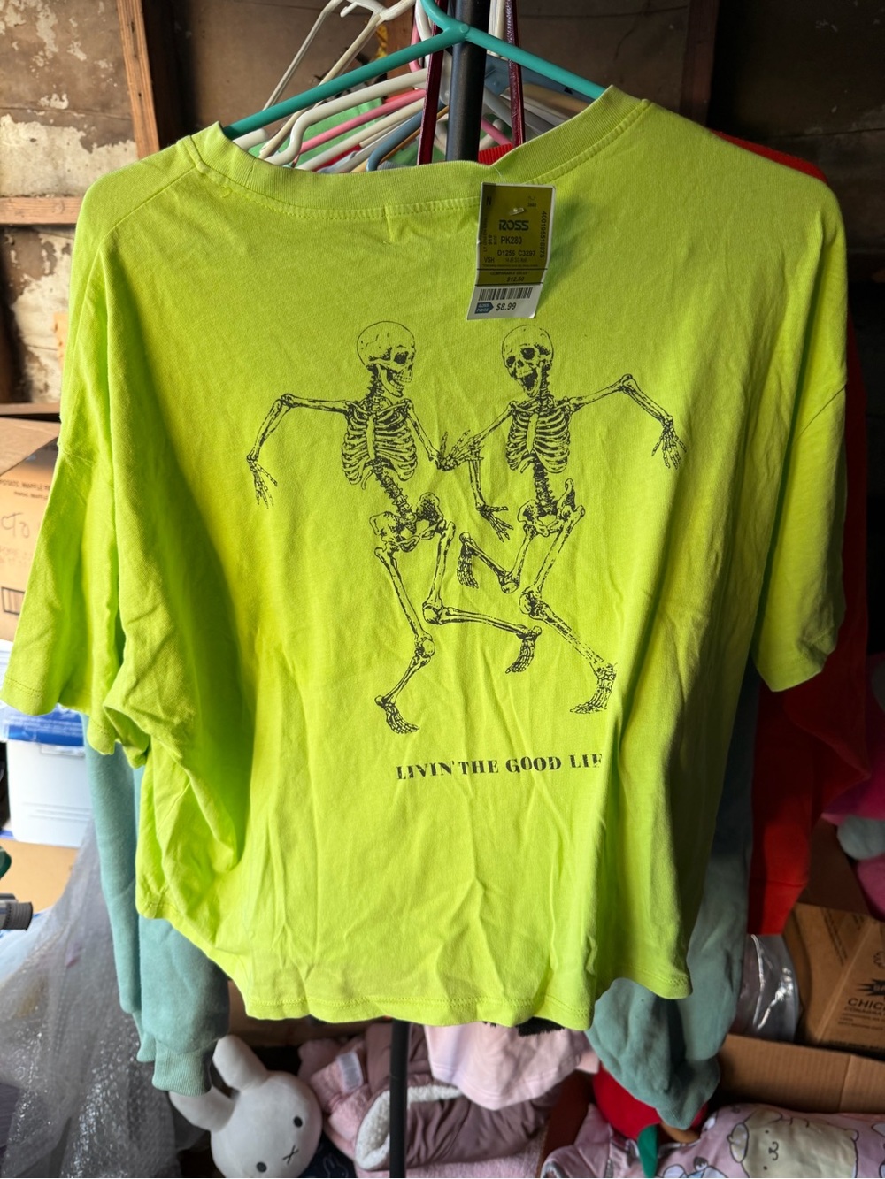 Crop Neon Lime Skeleton Graphic Tee - Unbranded